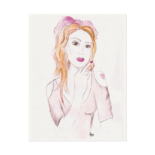 "Girl With A Bow" Watercolor Print