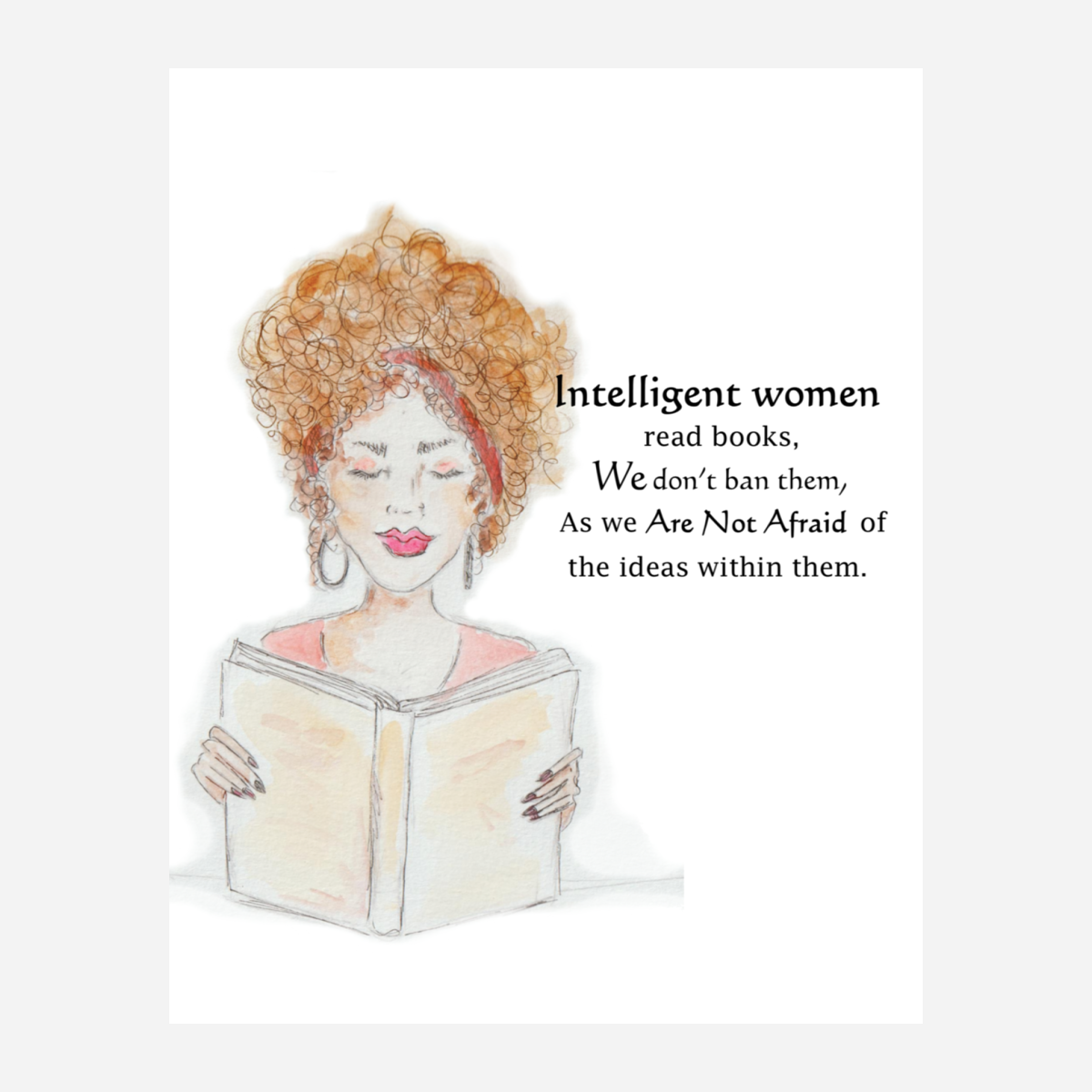 "Intelligent Women Read Books" Paper Art Print -  Framed/Unframed (Headband girl)