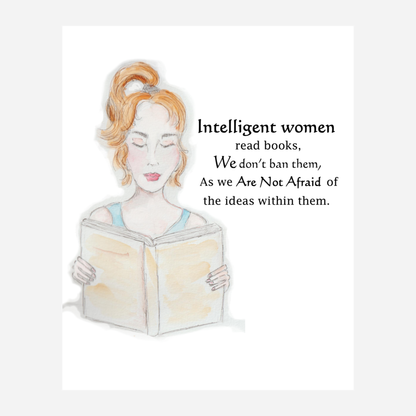 "Intelligent Women Read Books" Paper Art Print -  Framed/Unframed (Ponytail girl)