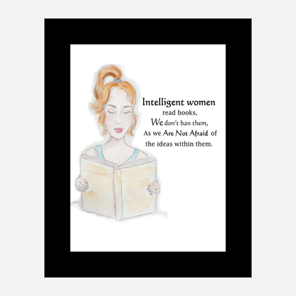 "Intelligent Women Read Books" Paper Art Print -  Framed/Unframed (Ponytail girl)